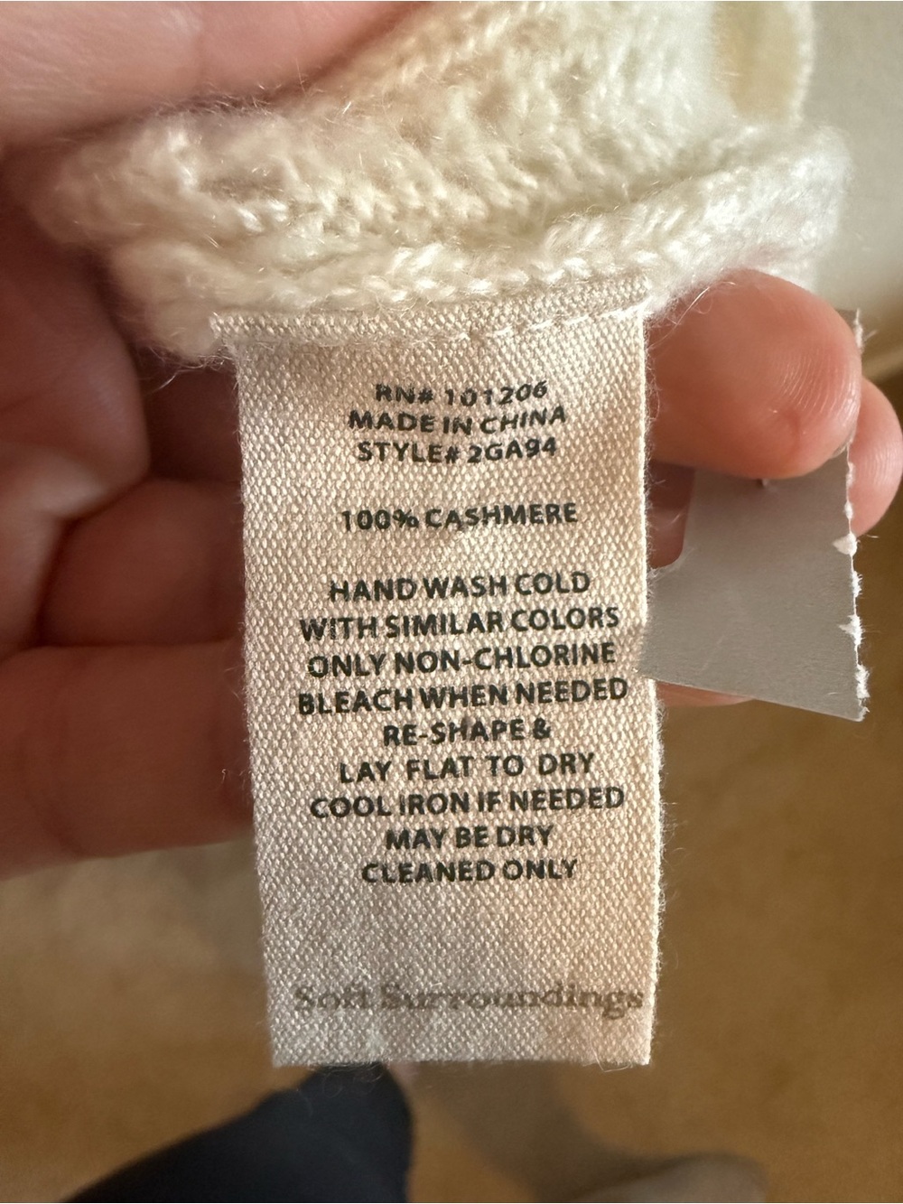 Soft Surroundings Cream Cashmere Kids Beanie